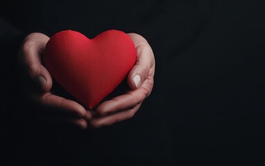 Obraz premium A gentle touch cradles a vibrant red heart, symbolizing love and affection on a romantic Valentine's Day.