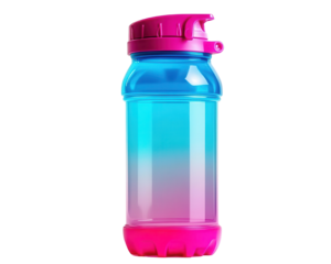 A vibrant, blue and pink gradient sports bottle perfect for hydration on the go during workouts and outdoor activities.