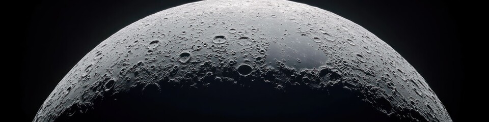 Detailed surface of the moon showing craters and textures under soft light with a dark, empty space in the background