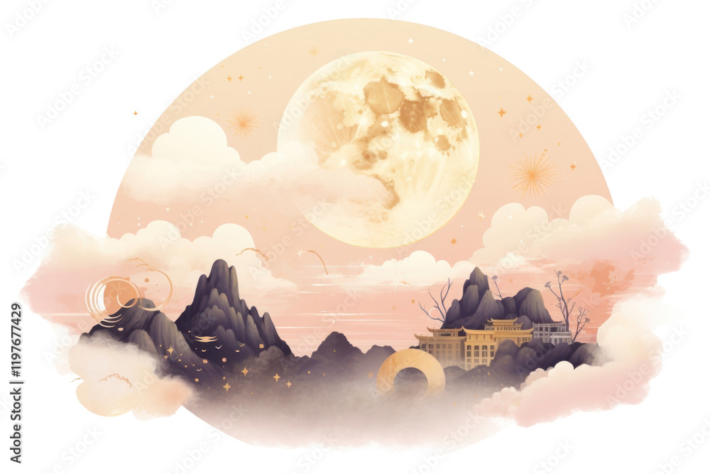 Canvas Prints PNG An antique chinese isolated moon on sky outdoors nature space.