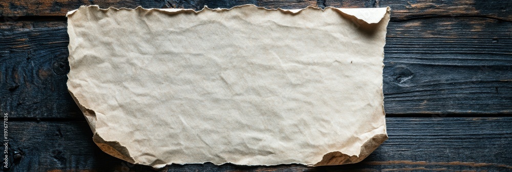Poster Blank crumpled paper on timber table surface with space for writing in natural light. Generative AI