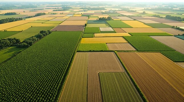 Aerial View of Colorful Agricultural Fields During Summer