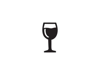 Simple black and white wine glass graphic.A stylized, solid black wine glass filled with liquid is presented on a plain white background.