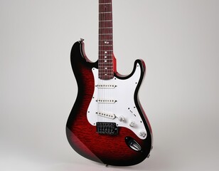 A striking black and red electric guitar with a sleek design and polished finish, perfect for music lovers.