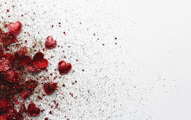 A vibrant collection of red hearts rests softly on a pure white surface, radiating love and warmth, perfect for celebrating Valentine's Day.