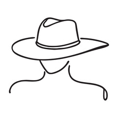 Elegant Woman with Wide Brimmed Hat Line Art