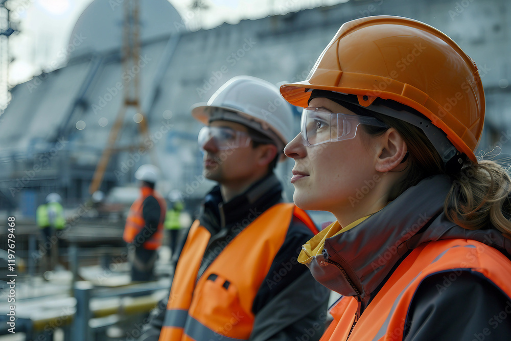 Aufkleber engineer overseeing a nuclear reactor turbine in industrial setting generative ai image