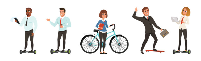 Business People Using Eco Friendly Transport Vector Set