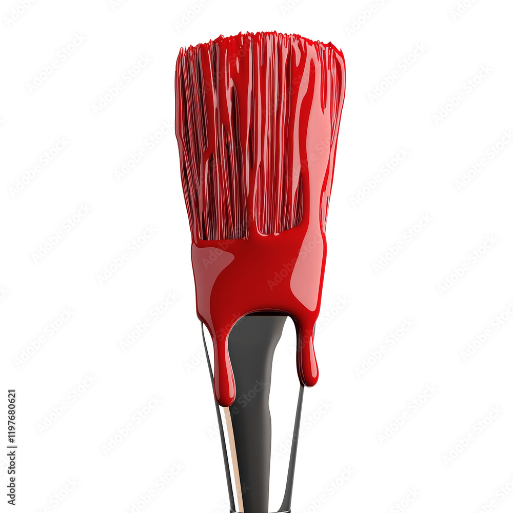 Poster a close-up image showcases a paintbrush saturated with vibrant red paint, which is dripping down the
