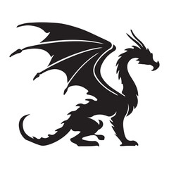 Side Profile Black Dragon Silhouette Vector Illustration