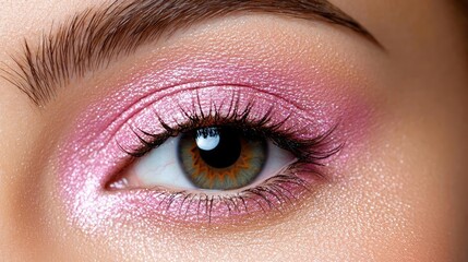 Obraz premium Close-up eye makeup, pink shimmer, beauty, cosmetics, advert