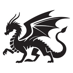 Powerful Black Silhouette Dragon Standing Illustration