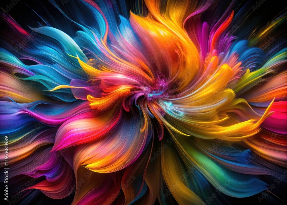 Poster dynamic black backgrounds pulse with abstract, moving shapes in a psychedelic, fluid art style; surr