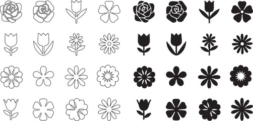 set of silhouettes of flowers