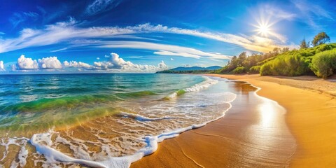 Escape to Golden Sands Paradise: breathtaking beach, perfect summer getaway.