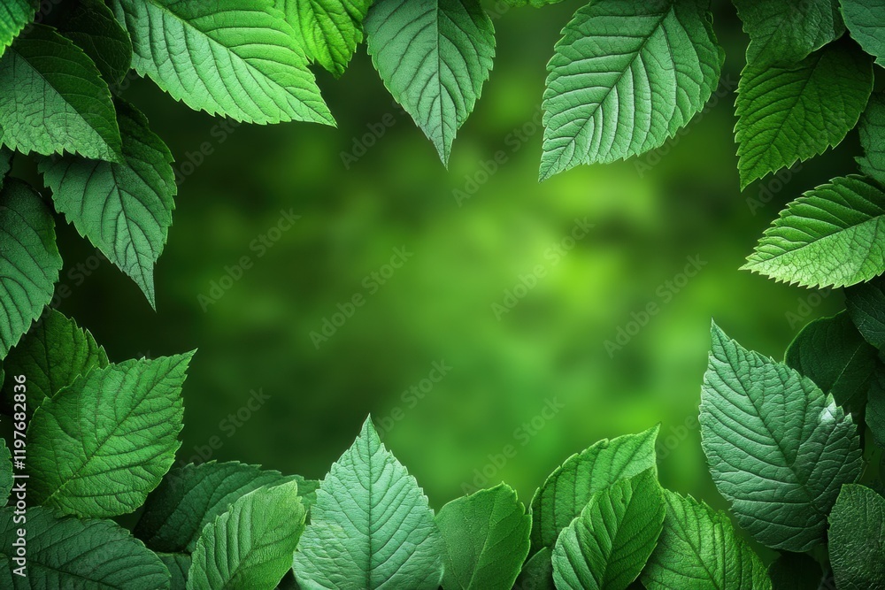 Poster lush green leaves creating a natural frame providing ample space for text and design elements in a s