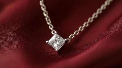 Simple chain necklace with a single princess-cut diamond pendant generative ai