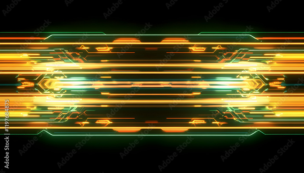 Poster illuminated circuit board with dynamic glowing lines -