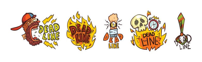 Deadline and Working Time Sticker and Label Vector Set