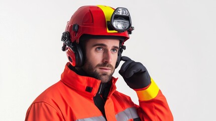 Fototapeta premium Professional firefighter in safety gear with helmet