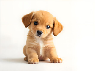 Cute golden retriever puppy on white background