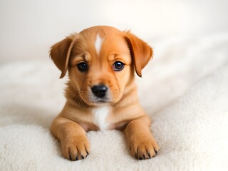 Cute golden retriever puppy on white