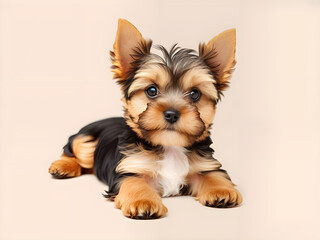 Cute Yorkshire terrier sitting on the floor