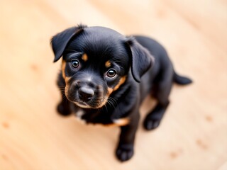 Portrait of a cute small puppy dog looking up