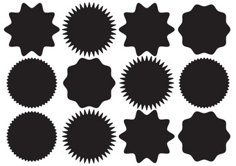 Starburst red sticker set - collection of special offer sale oval and round shaped sunburst labels and badges. Promo stickers with star edges. Vector.