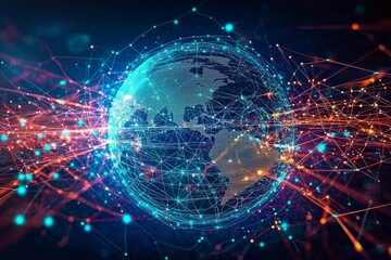 Digital globe with interconnected lines illustrating global connectivity. Generative AI