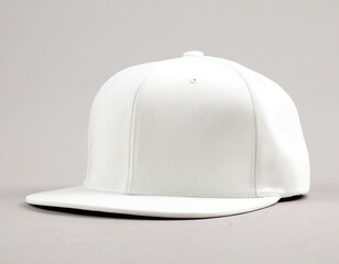 Fototapeta premium A stylish white snapback cap on a neutral background.
