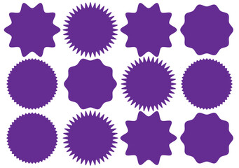 Starburst red sticker set - collection of special offer sale oval and round shaped sunburst labels and badges. Promo stickers with star edges. Vector.