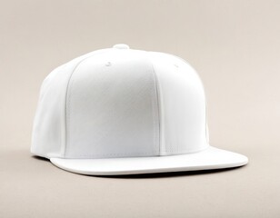 Fototapeta premium A stylish white snapback cap on a neutral background, perfect for casual wear.