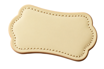 Customizable leather name tag patch for personal or promotional use with a cream finish and elegant stitching