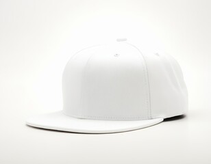 A stylish white snapback cap showcasing modern design and versatility.