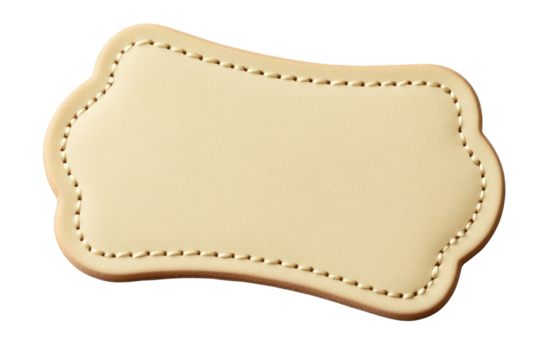 Customizable leather name tag patch for personal or promotional use with a cream finish and elegant stitching