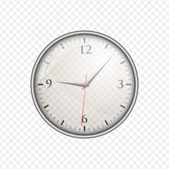Realistic clock. Time management and organization of work process. Decor and interior elements on copy space. Realistic vector collection isolated on transparent background