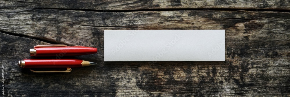 Leinwandbilder Blank space on wooden table for text with red pens ready for notes or ideas creation in a cozy setting. Generative AI