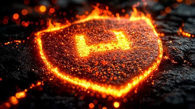 Fiery Shield of Protection: Abstract Burning Shield Animation Loop - Security Power Energy Symbol