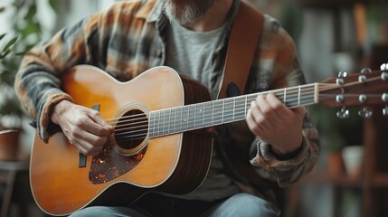 Obraz premium Acoustic Guitarist in Cozy Home Setting