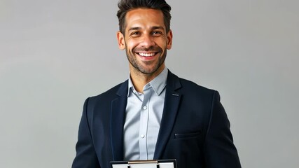 The Smiling Businessman with Clipboard