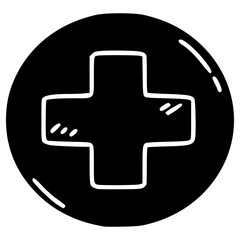 Obraz premium first aid cross on circle hand drawn glyph illustration