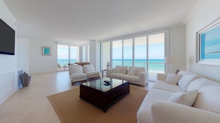 luxury apartment with exclusive view Spacious modern living room with ocean view and stylish decor.