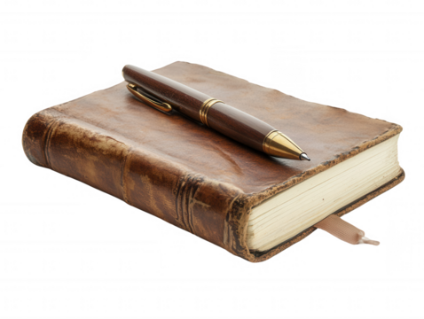 Antique Leather Journal with Classic Gold Accented Pen Vintage Writing Note Taking