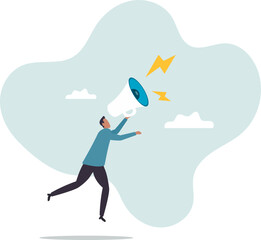 Fototapeta premium Business shout out, speaking out loud to communicate with co-worker or draw attention and announce promotion.business concept.flat character.