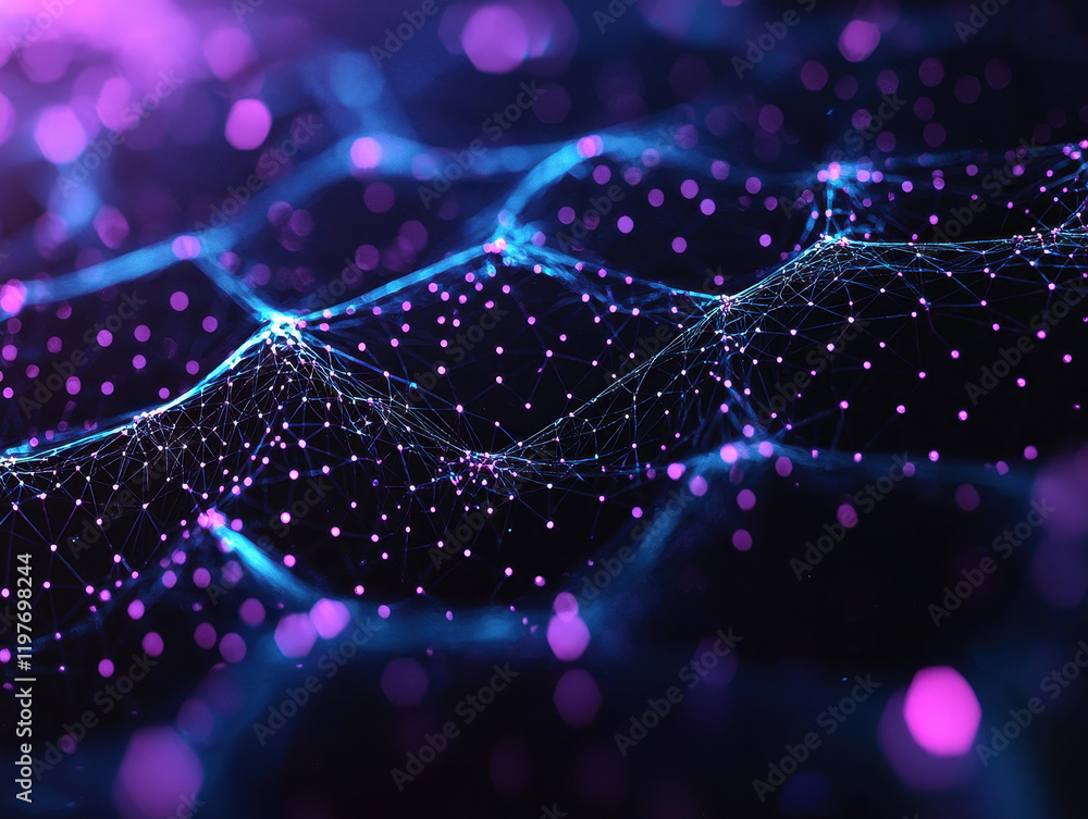 Poster detailed close-up visualization of the glowing graphene structure exhibiting a hexagonal lattice in 