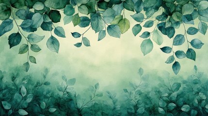 Lush Greenery with Watercolor Leaves Creating a Serene Background for Nature-Inspired Designs