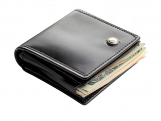Closed Black Leather Wallet with US Dollar Bills Inside Finance Wealth and Money Concept