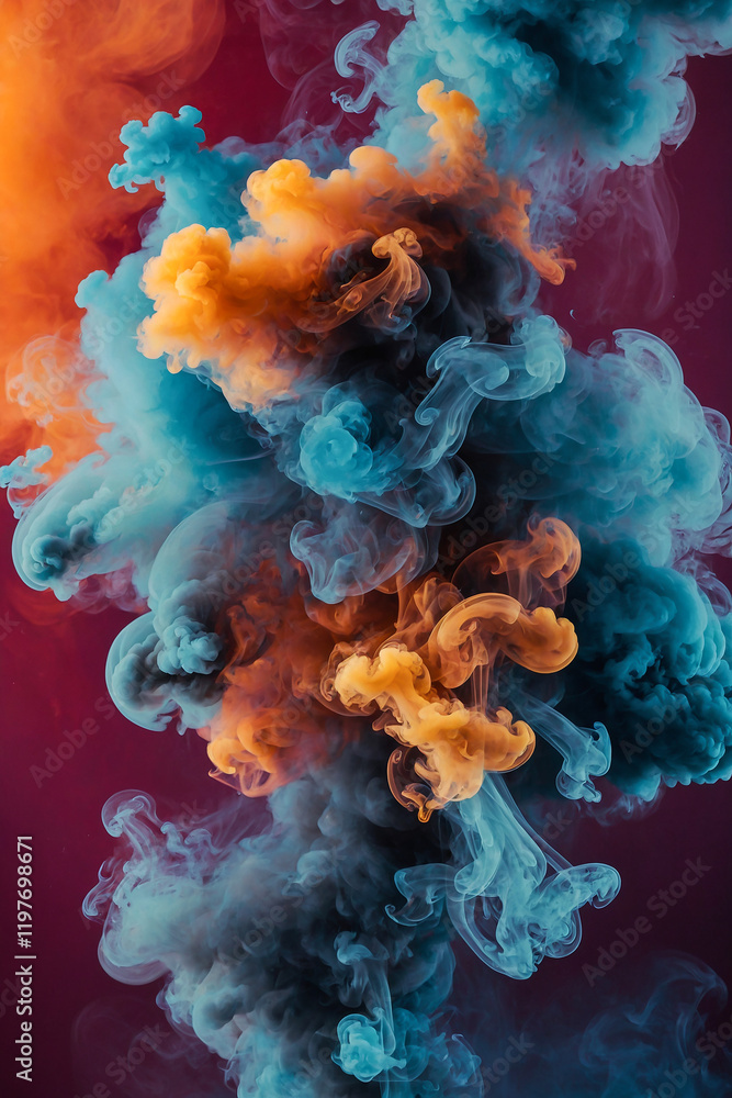 Poster abstract patterns of smoke against a colorful background