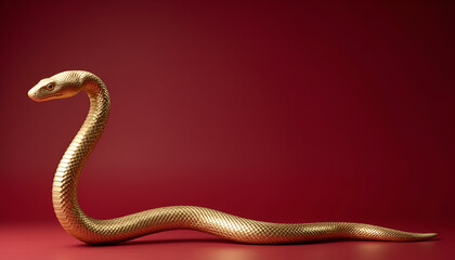 Obraz premium Golden Snake on Red Background